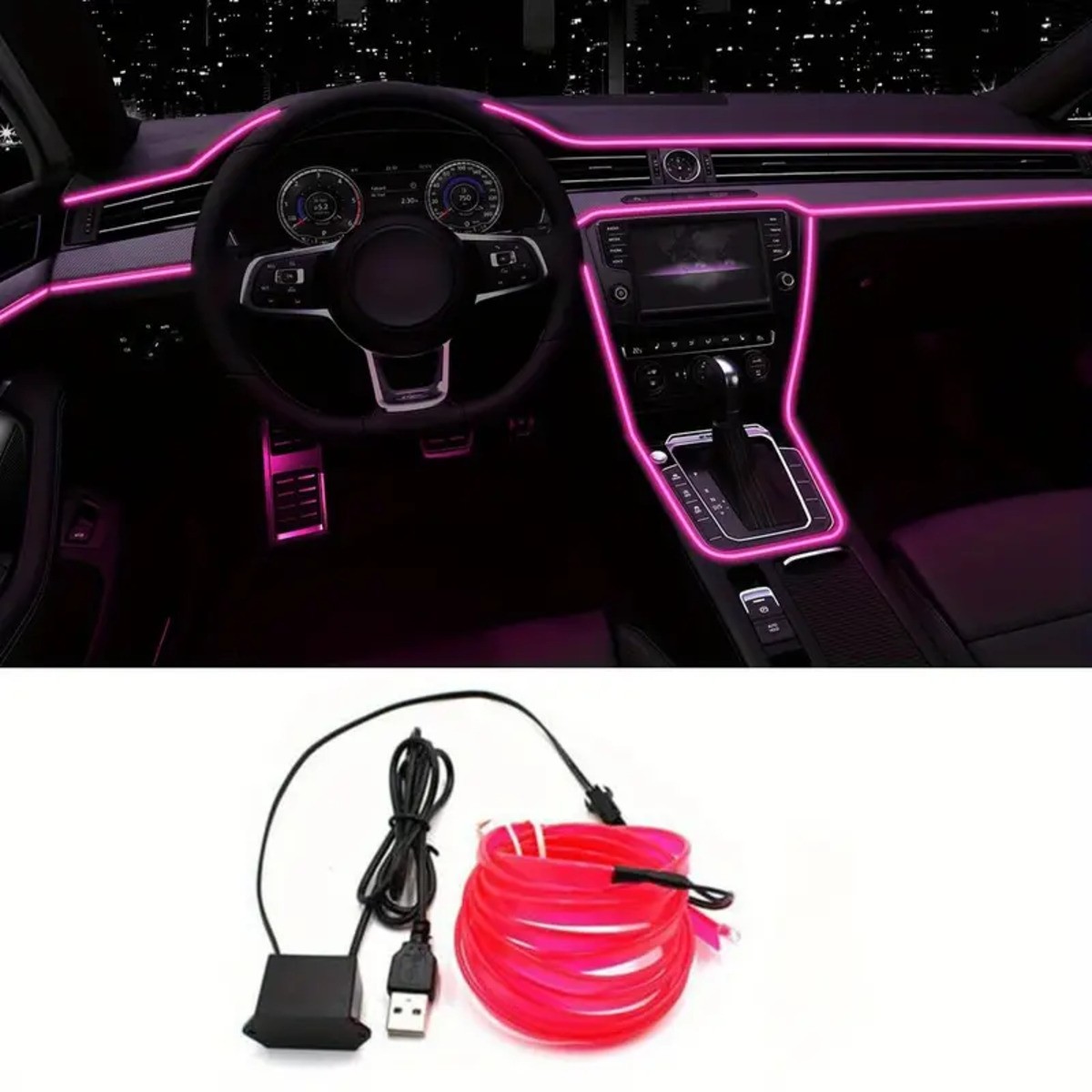 ΛΩΡΙΔΑ LED ΓΙΑ ΑΥΤΟΚΙΝΗΤΟ 5Μ USB PINK