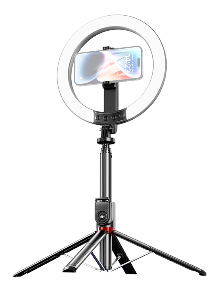 USAMS φωτιστικό δαχτυλίδι LED ZB323 με τρίποδο & βάση smartphone, μαύρο