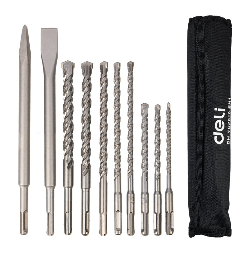 DELI σετ τρυπάνια/καλέμι/βελόνι DH-YCZ010-EH1 για τοίχο, 40Cr YG8, SDS Plus, 10τμχ