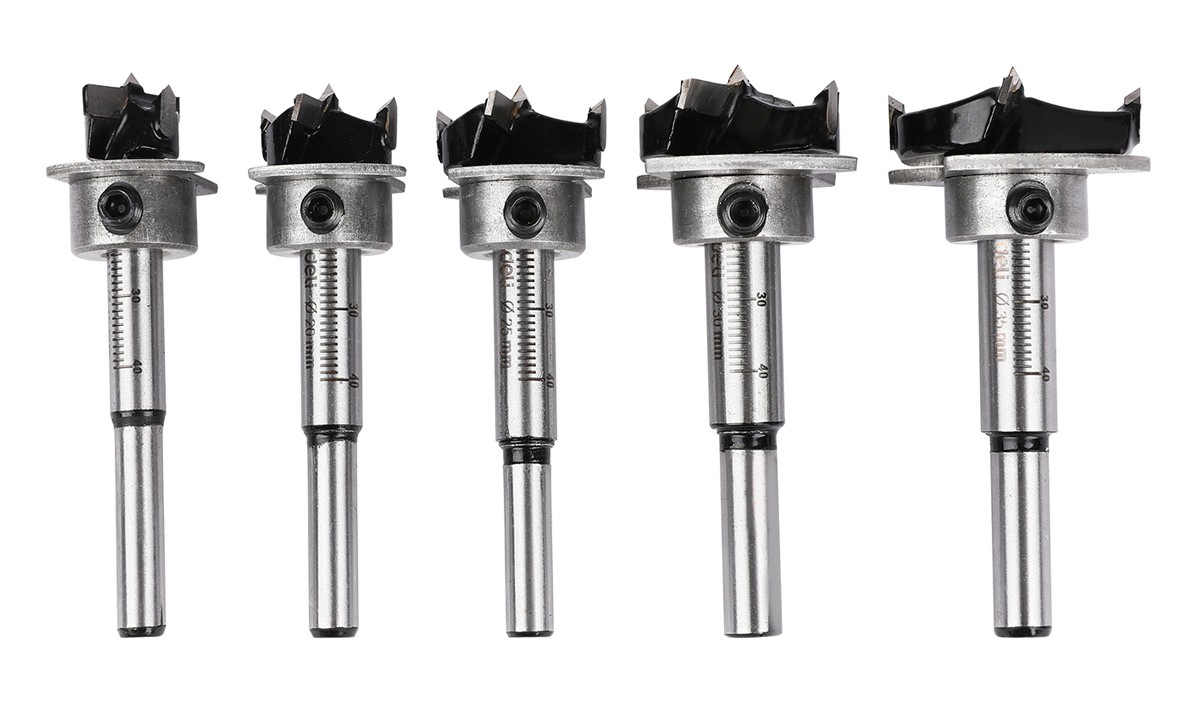 DELI σετ τρυπάνια μεντεσέ DH-MKK005-ED1 για ξύλο/πλαστικό, TCT λεπίδα, 15-35mm, 5τμχ