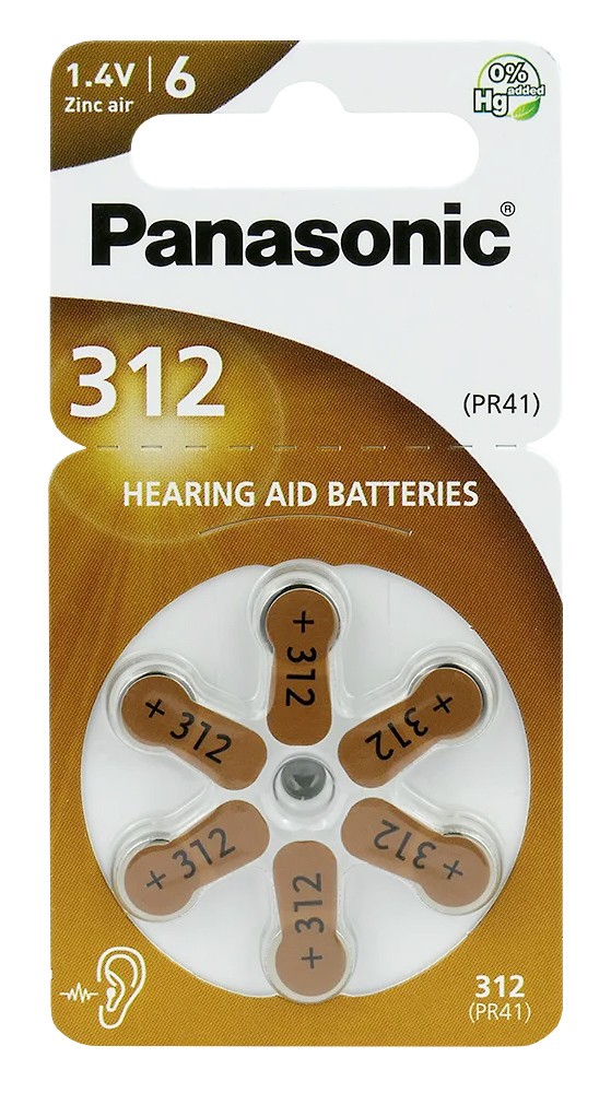 PANASONIC μπαταρίες ακουστικών βαρηκοΐας PR312, mercury free, 1.4V, 6τμχ
