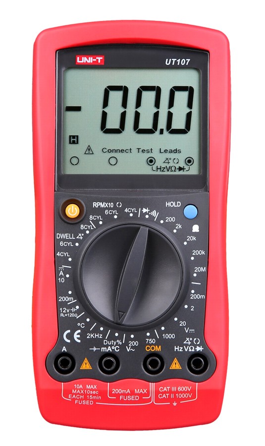 UNI-T ψηφιακό πολύμετρο αυτοκινήτων UT107, RPM/Dwell, test μπαταρίας