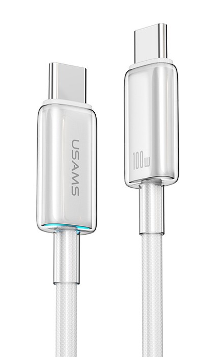 USAMS καλώδιο USB-C σε USB-C US-SJ660, 100W, 480Mbps, 1.2m, λευκό