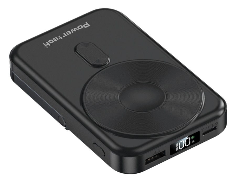 POWERTECH power bank με οθόνη PT-1416, 10000mah, magnetic wireless, 22.5W, μαύρο