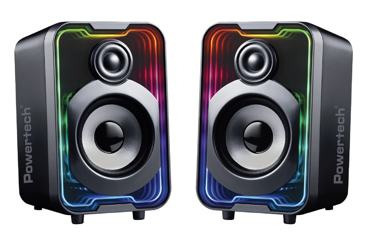 POWERTECH ηχεία PT-1575 με RGB φωτισμό, 2x 5W, Bluetooth & USB/USB-C, μαύρα