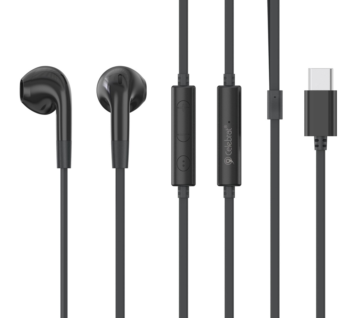 CELEBRAT earphones με μικρόφωνο G39, USB-C σύνδεση, 14mm, 1.2m, μαύρα