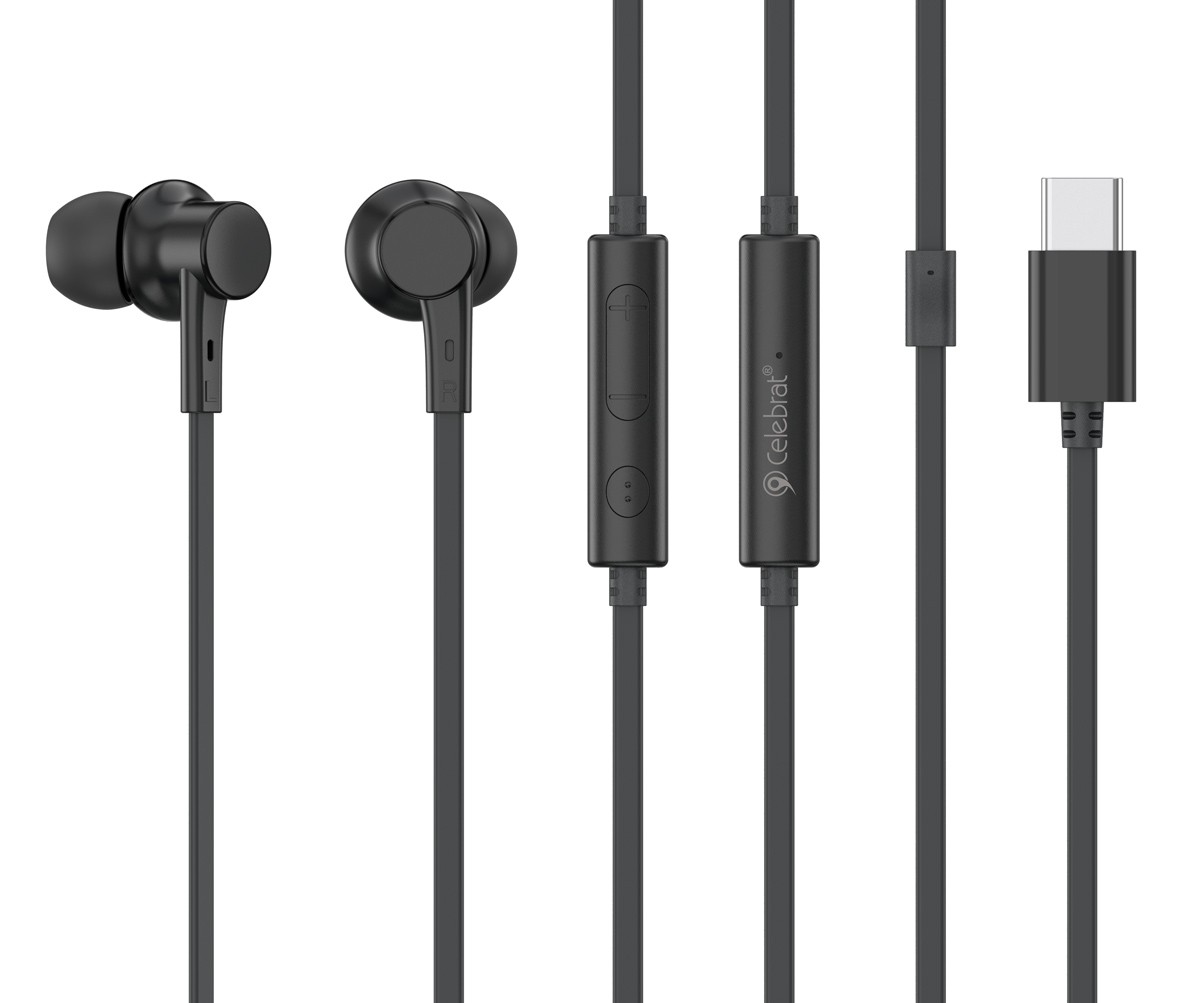 CELEBRAT earphones με μικρόφωνο G40, USB-C σύνδεση, 10mm, 1.2m, μαύρα