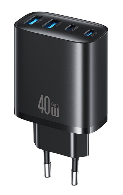 USAMS φορτιστής τοίχου CC330, 2x USB & 2x USB-C, 40W, GaN, μαύρος