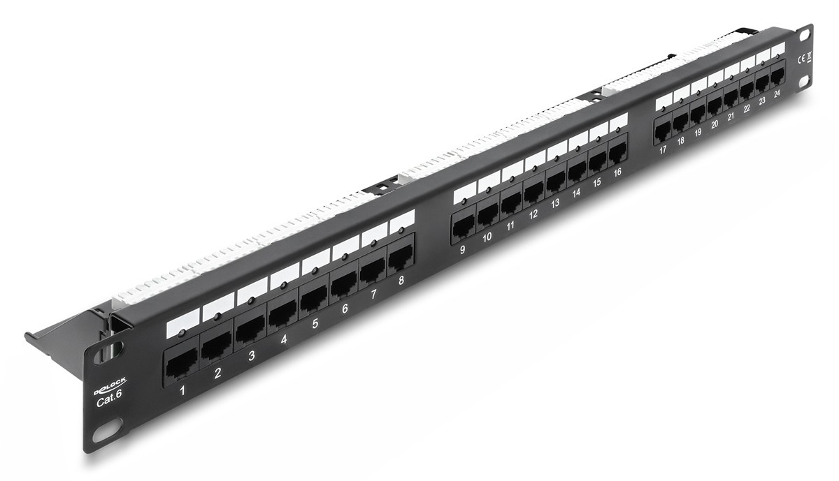 DELOCK patch panel 91087 για rack 19", 1U, 24 θυρών, CAT 6 UTP, με LED, μαύρο