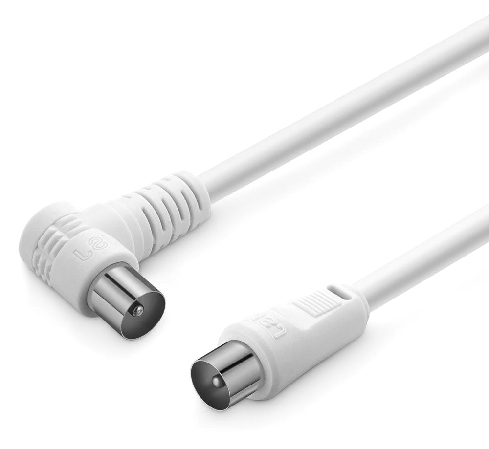 POWERTECH καλώδιο κεραίας RF αρσενικό - RF αρσενικό CAB-V029, γωνιακό, λευκό, 1.5m