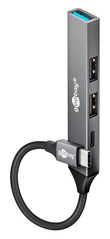 GOOBAY USB hub 74459, 4x θυρών, USB 3.2, 5Gbps, USB-C σύνδεση, γκρι