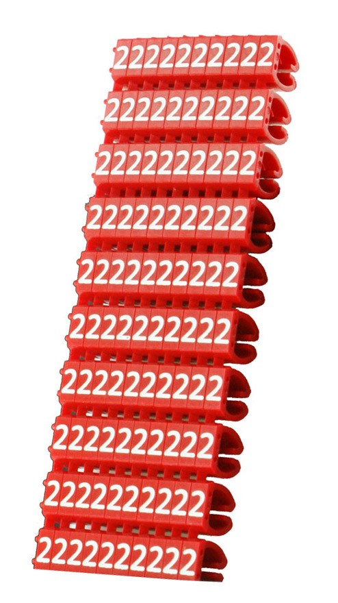 POWERTECH Clip αρίθμησης καλωδίου Νο 2, Red, 10τεμ.