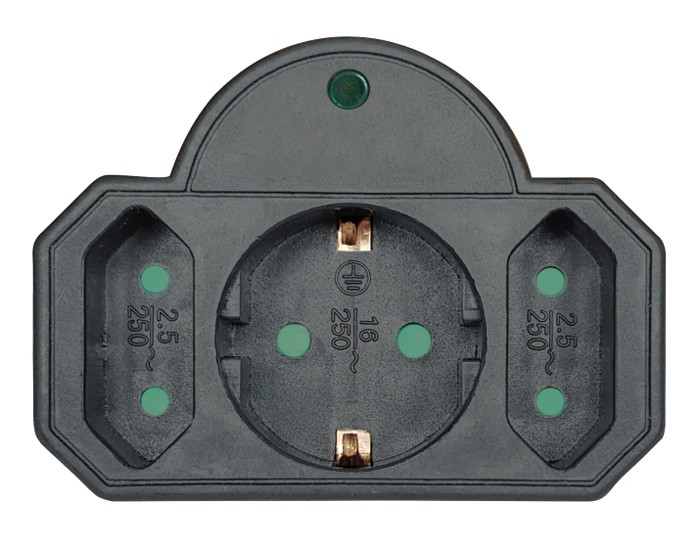 POWERTECH αντάπτορας ρεύματος PT-817 με προστασία υπέρτασης, 1x schuko, 2x euro, 16A, μαύρος