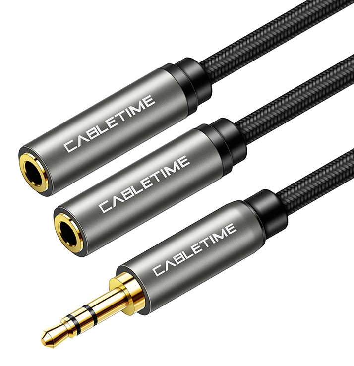 CABLETIME καλώδιο ήχου 3.5mm σε 2x 3.5mm CT-P12G, 3-pole, 20cm, μαύρο