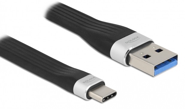 DELOCK καλώδιο USB 3.2 σε USB-C 85771, 3A, 5Gbps, FPC, 13.5cm, μαύρο