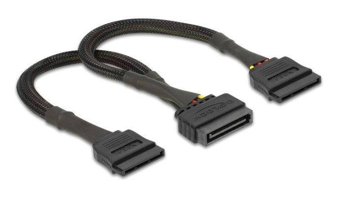DELOCK καλώδιο SATA 15pin σε 2x SATA 15pin 60135, 0.25m, μαύρο