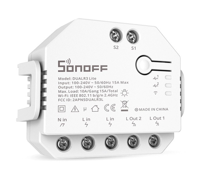 SONOFF smart διακόπτης DUALR3 Lite, 2-Gang, Wi-Fi, 15A, λευκός