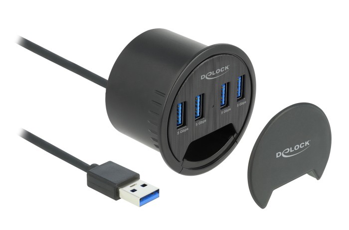DELOCK USB hub 64153, 4x θυρών, 5Gbps, Φ60mm, USB σύνδεση, μαύρο