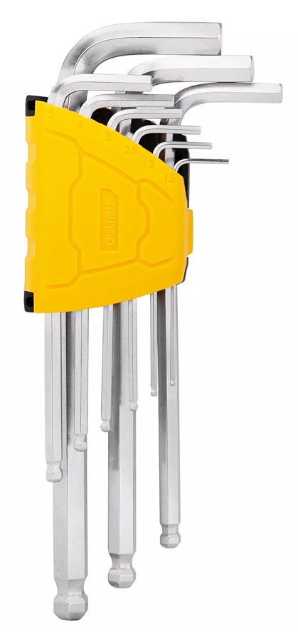 DELI σετ κλειδιά Allen DL3088 με μακρύ βραχίονα, 1.5-10mm, Cr-V, 9τμχ