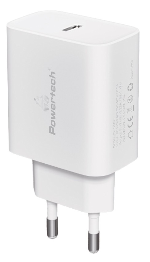 POWERTECH φορτιστής τοίχου PT-1043, USB-C, PD QC3.0, GaN, 30W, λευκός