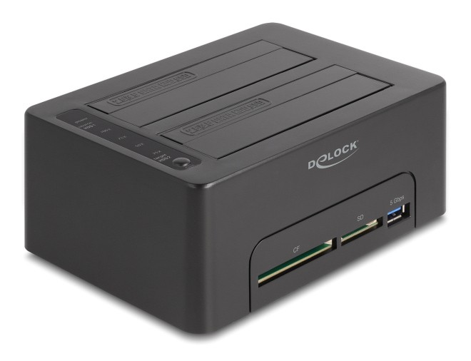 DELOCK docking station για 2.5" ή 3.5" SATA HDD/SSD 64183, 2 θέσεων, με card reader, 5Gbps, clone function, μαύρο