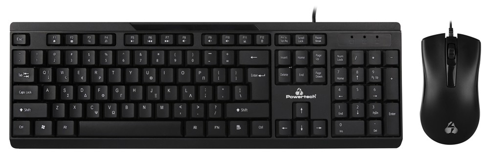 POWERTECH set ποντίκι & πληκτρολόγιο PT-1068, ενσύρματο, 1000DPI, μαύρο