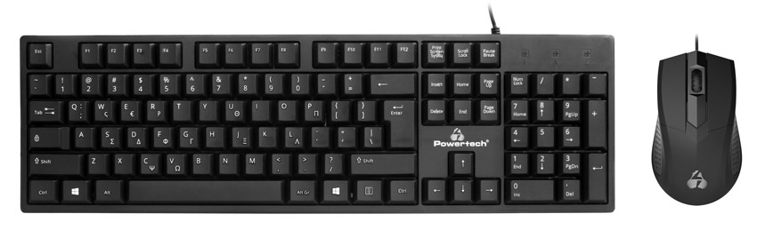 POWERTECH set ποντίκι & πληκτρολόγιο PT-1075, ενσύρματο, 1000DPI, μαύρο