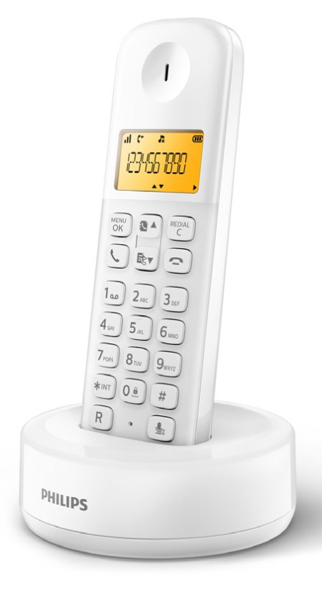 PHILIPS ασύρματο τηλέφωνο D1601T-34, με ελληνικό μενού, λευκό-πράσινο