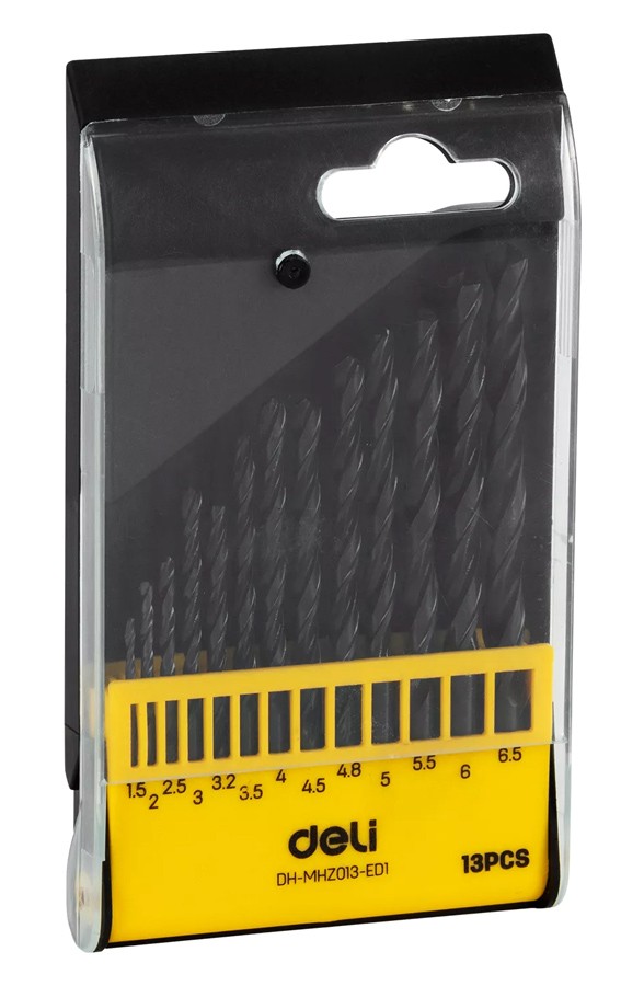 DELI σετ τρυπάνια DH-MHZ013-ED1 για σίδηρο HSS, 1.5-6.5mm DIN 338, 13τμχ