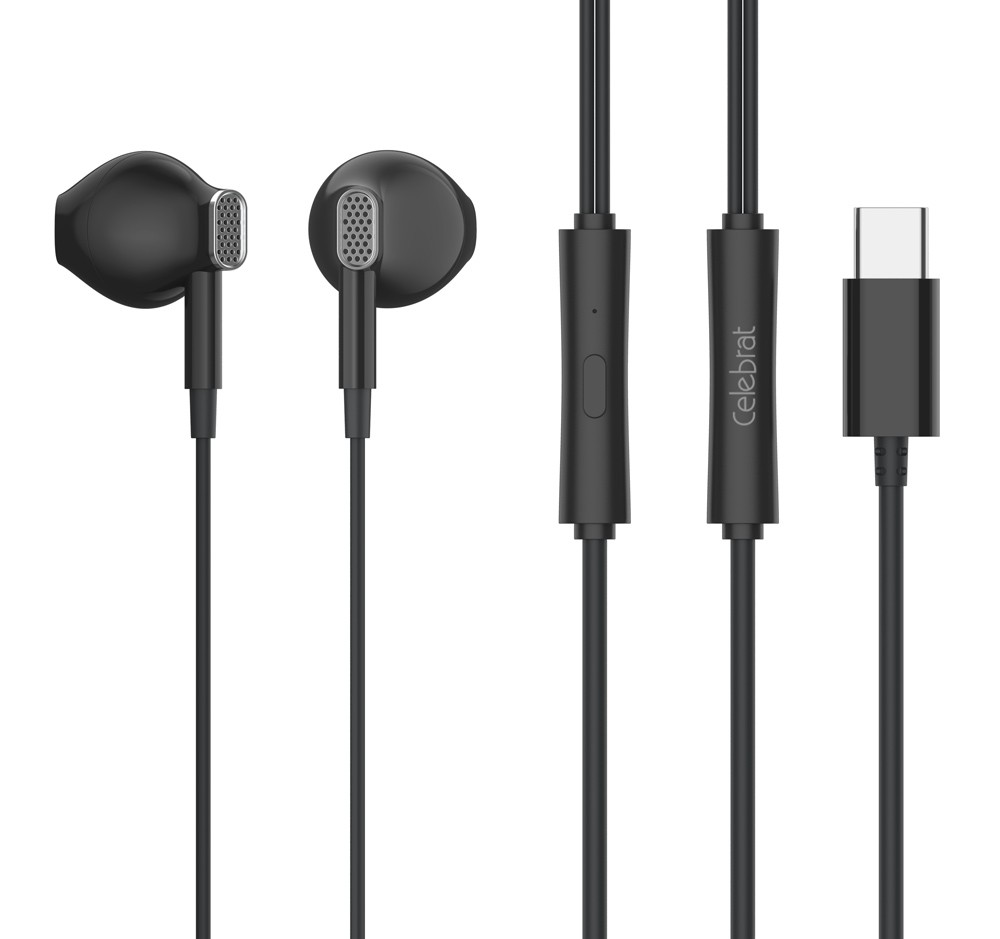 CELEBRAT earphones με μικρόφωνο D12, USB-C σύνδεση, Φ14.2mm, 1.2m, μαύρα