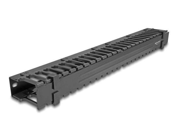 DELOCK cable management 67022 για rack 19"/1U, 3 ανοίγματα, μεταλλικό/πλαστικό, μαύρο