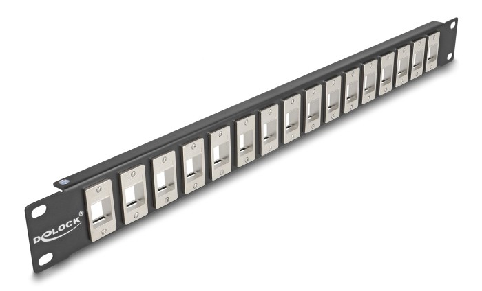DELOCK Keystone patch panel 66758, 19"/1U, 16x ports, μαύρο