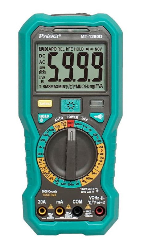 PROSKIT ψηφιακό πολύμετρο MT-1280D, 1000V DC, NVC, True RMS