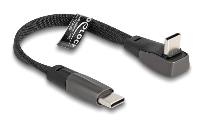 DELOCK καλώδιο USB-C 80750, 60W, flat, γωνιακό, 480 Mbps, 14cm, μαύρο