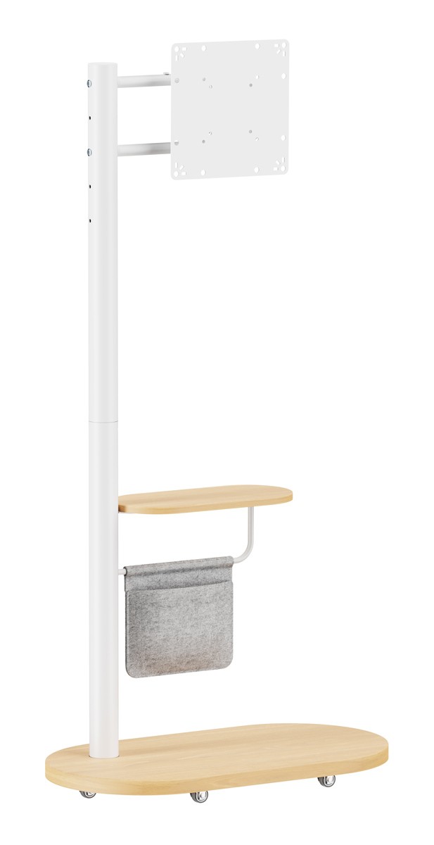 BRATECK βάση τηλεόρασης δαπέδου FS54-22T-02W, 17-43", έως 15kg, με ράφι & ροδάκια, λευκή