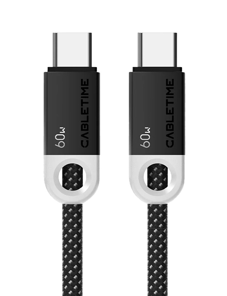 CABLETIME καλώδιο USB-C CT-CM60-PBW, 60W PD, 480Mbps, 0.25m, μαύρο