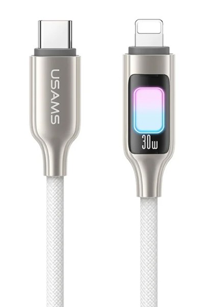 USAMS καλώδιο Lightning σε USB-C SJ749, 30W, 480Mbps, 1.2m, λευκό