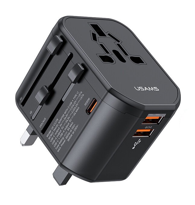USAMS φορτιστής/αντάπτορας πρίζας US-CC179, USB-C & 2x USB, universal, 20W, μαύρος