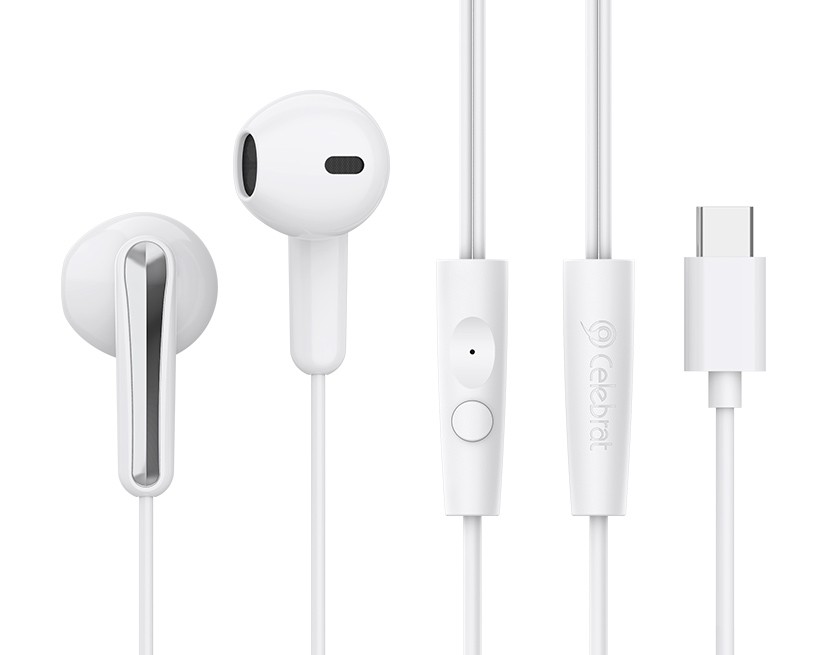 CELEBRAT earphones με μικρόφωνο G37, USB-C σύνδεση, 14.2mm, 1.2m, λευκά