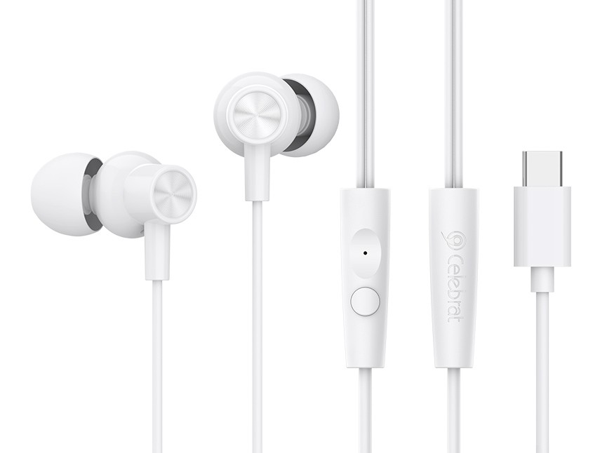 CELEBRAT earphones με μικρόφωνο G38, USB-C σύνδεση, 10mm, 1.2m, λευκά