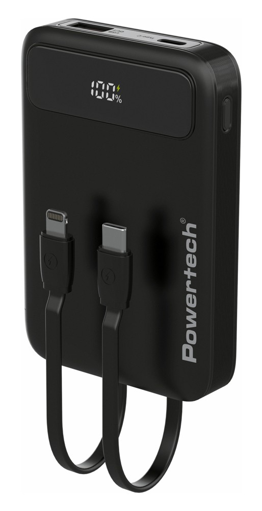 POWERTECH power bank με καλώδια και οθόνη PT-1417 10000mAh, 22.5W, μαύρο