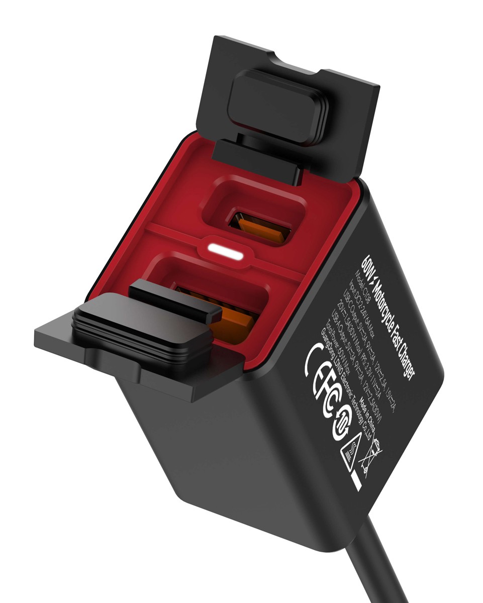 LDNIO φορτιστής μοτοσυκλέτας C108 με καλώδιο, USB/USB-C, 60W, μαύρος