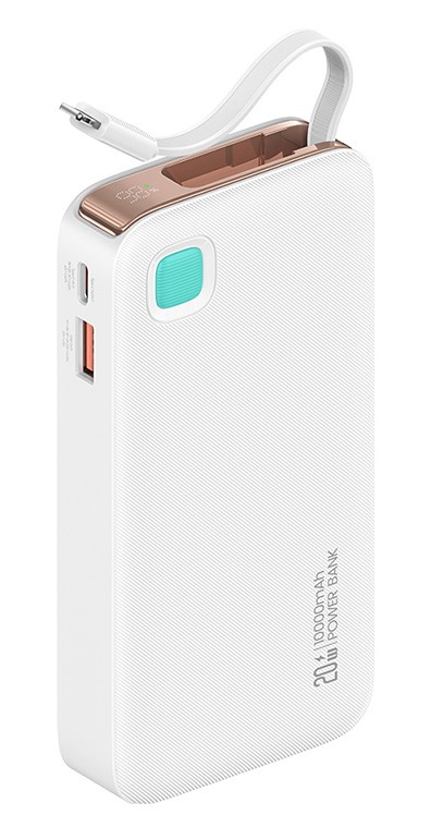 USAMS power bank CD225 με καλώδιο Lightning, 2x θύρες εξόδου, 10000mAh, 20W, λευκό
