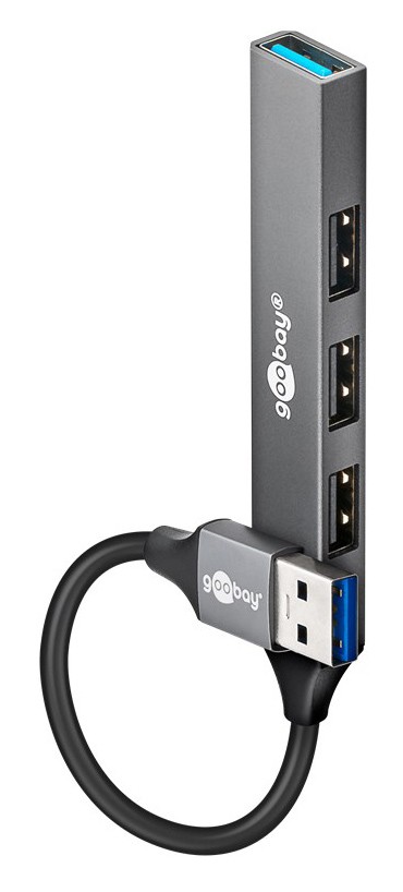 GOOBAY USB hub 74456, 4x θυρών, USB 3.2, 5Gbps, USB σύνδεση, γκρι