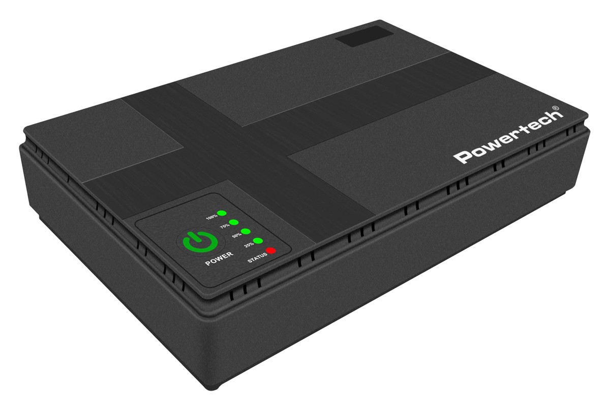 POWERTECH mini DC UPS PT-1434, 18W, 10400mAh, 3x DC, USB/LAN/POE, μαύρο