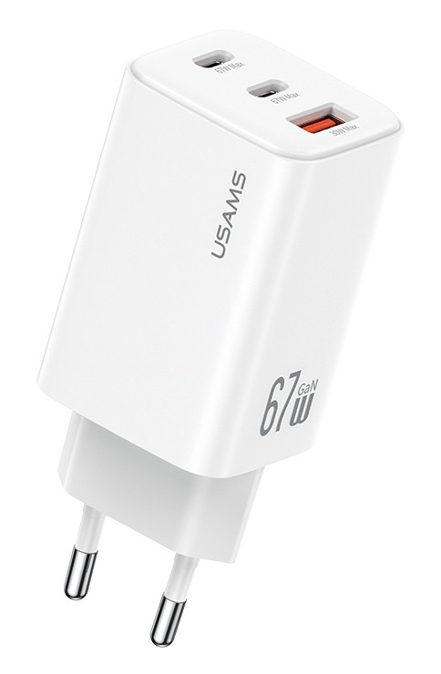 USAMS φορτιστής τοίχου CC265, USB & 2x USB-C, 67W, GaN, λευκός
