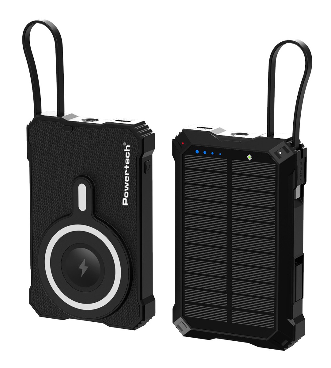 POWERTECH ηλιακό power bank PT-1505 με καλώδιο & φακό, 10000mah, magnetic wireless, 35W, μαύρο