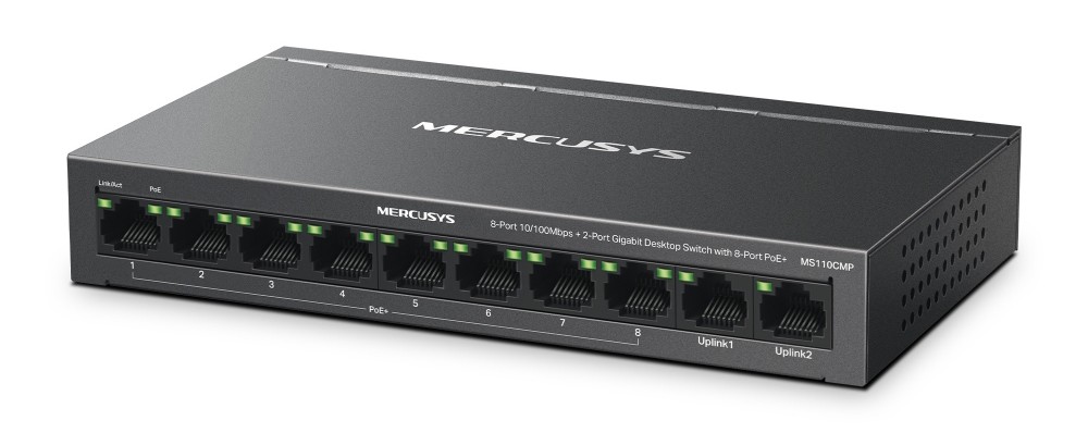 MERCUSYS Desktop Switch MS110CMP, 8x 10/100Mbps PoE+, 2x Gigabit, Ver. 1.0