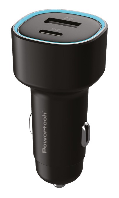 POWERTECH φορτιστής αυτοκινήτου PT-1539, USB & USB-C, 85W, μαύρος