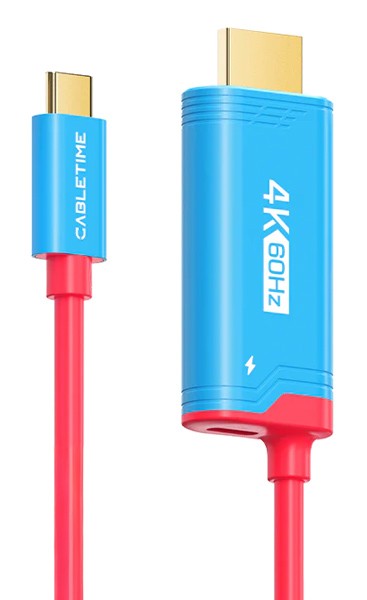 CABLETIME καλώδιο USB-C σε HDMI CT-CMHD4P, 4K/60Hz, PD100W, 2m, κόκκινο